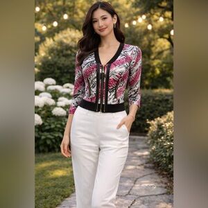 Pink, Black & White Cheetah Print Zip-up Jacket "Narankra" Heaven USA Size Large